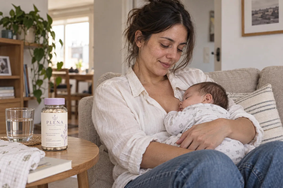 Escena ilustrativa de una mamá con su bebé en casa